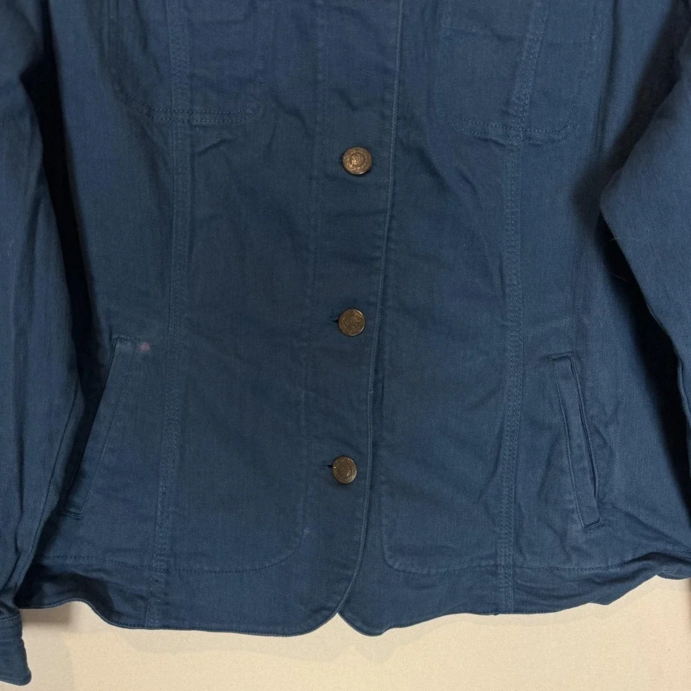 Chico's‎ Jacket Womens 3 Blue Denim Button Front Embroidered Back Boho Casual
